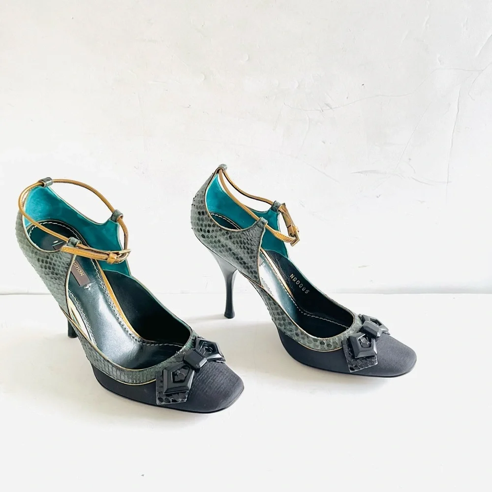 Louis Vuitton green python Mary Jane heels 37.5